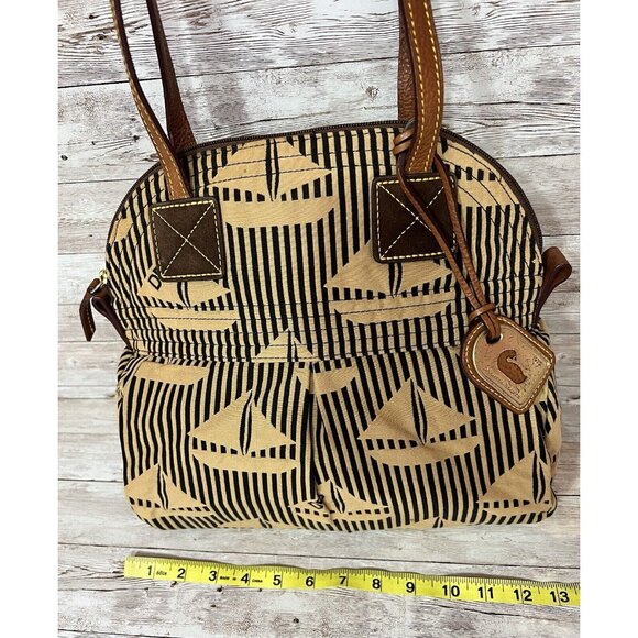 Dooney & Bourke Striped Sailboat Black Brown Tote Leather Straps Vintage - Picture 14 of 16